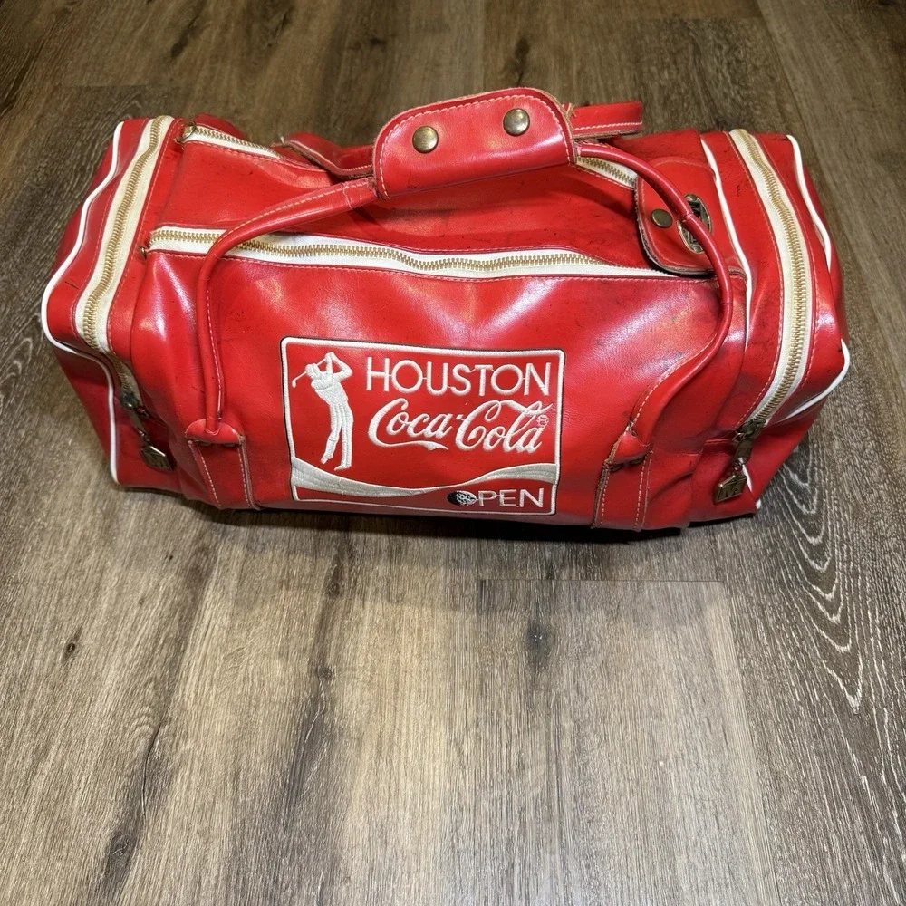 Vintage Houston Open‎ Golf Coca Cola Leather Duffel Bag Red White 50s 60s Talon